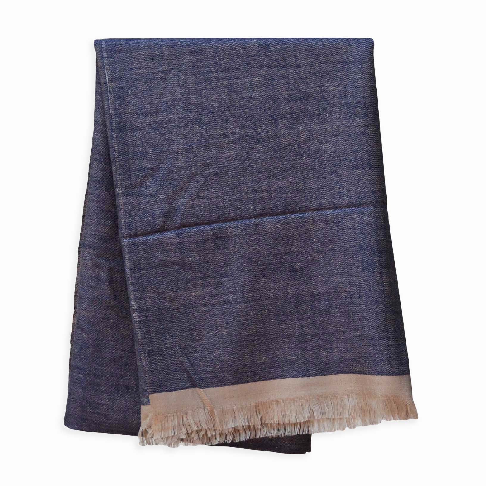 Reversible Dark Navy and Grey Cashmere Pashmina Handwoven Shawl