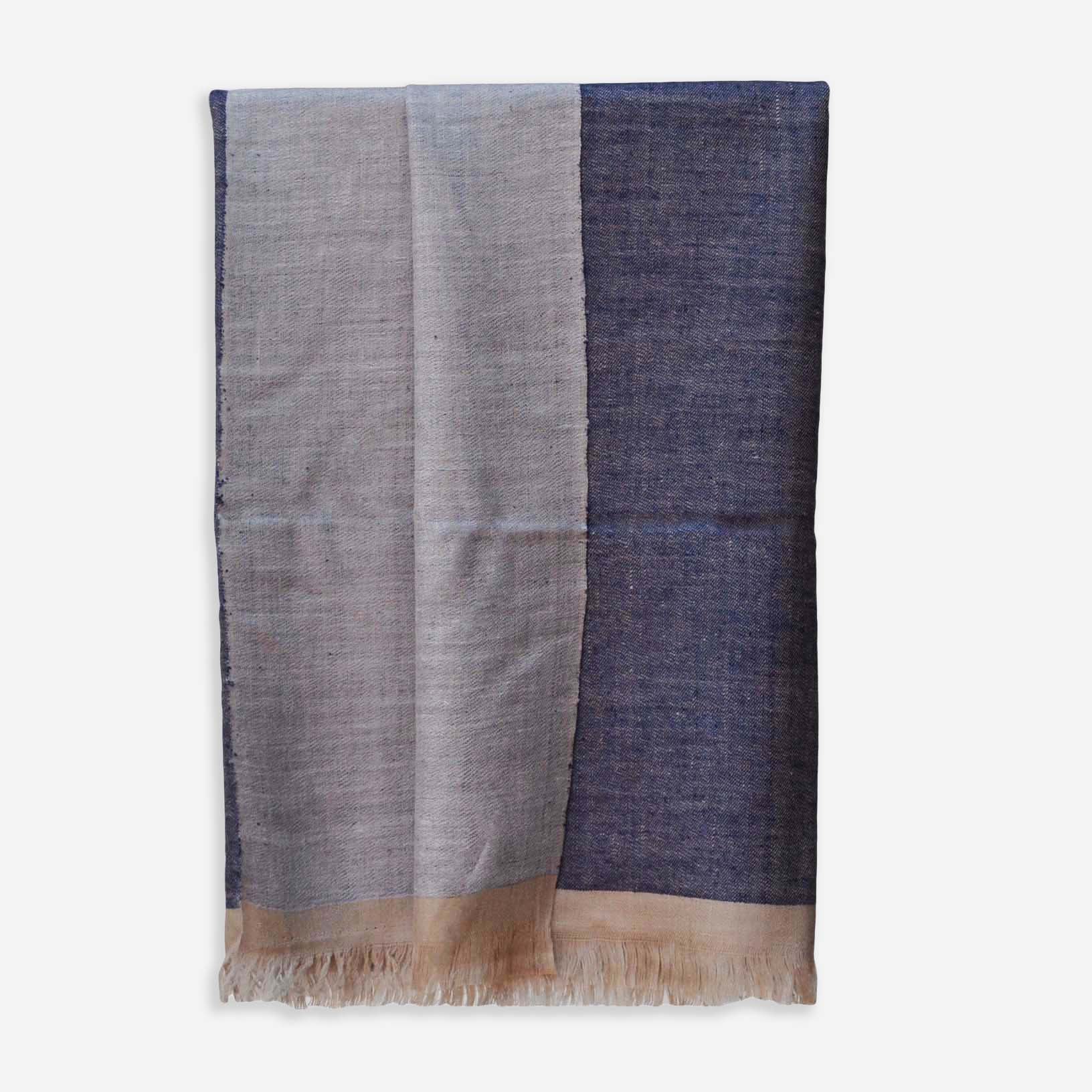 Reversible Dark Navy and Grey Cashmere Pashmina Handwoven Shawl