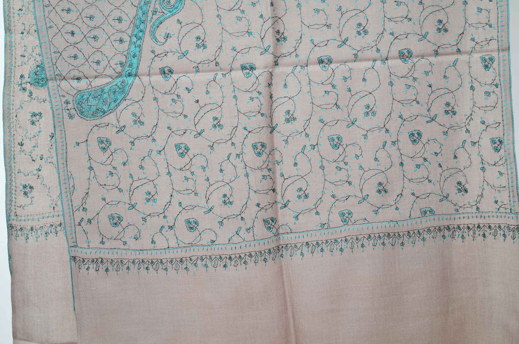 Natural Merino Sozni Jali Hand Embroidery Scarf