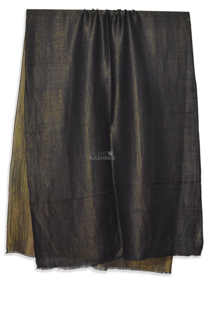 reversible black and metallic gold merino silk scarf | made in kashmir