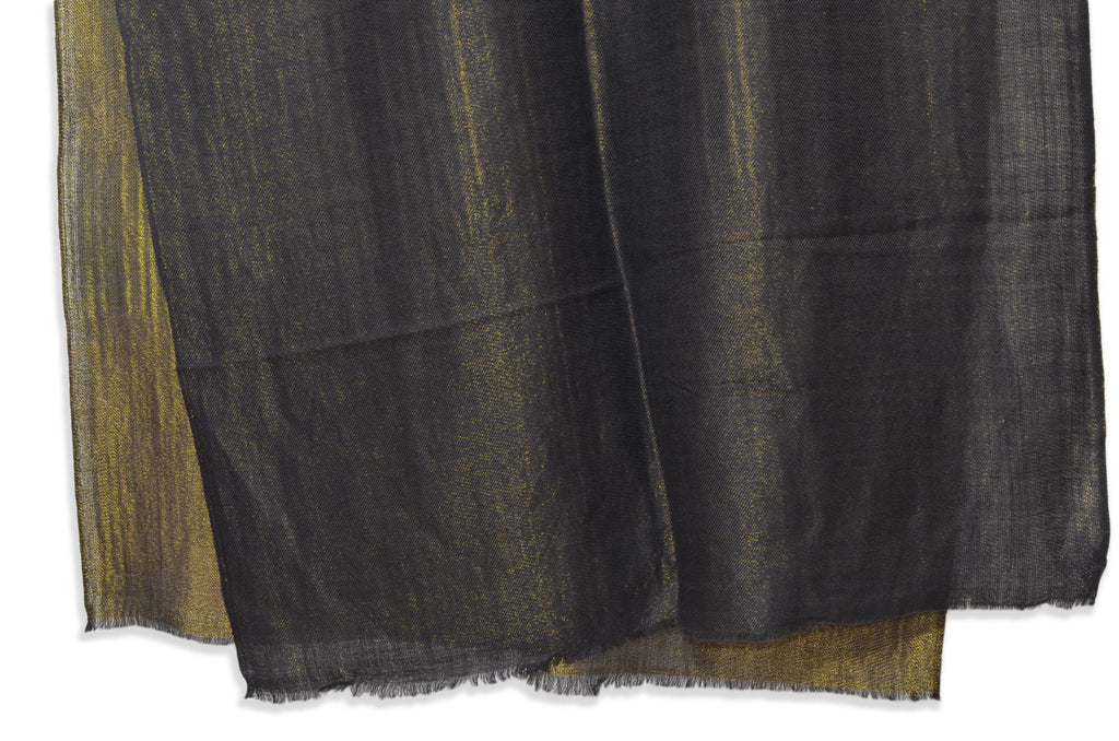 reversible black and metallic gold merino silk scarf | made in kashmir