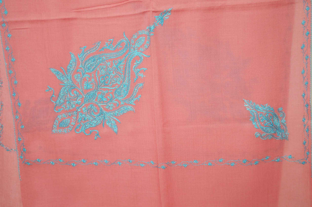 Magenta Merino Sozni Motifs Hand Embroidery Scarf