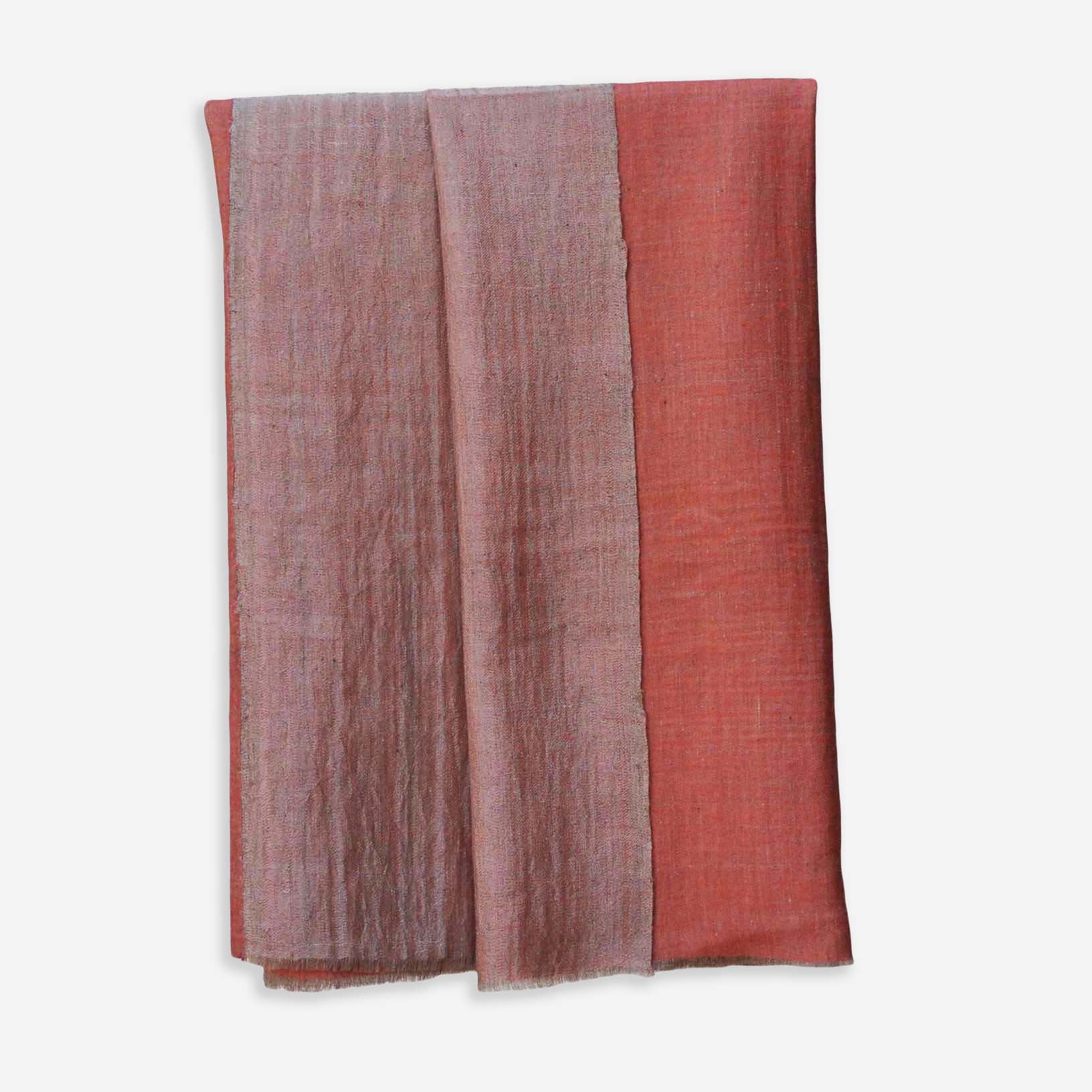 Reversible Orange and Metallic Silver Handwoven Cashmere Pashmina Shawl