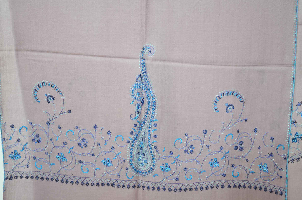 Pink Merino Sozni Border Hand Embroidery Scarf