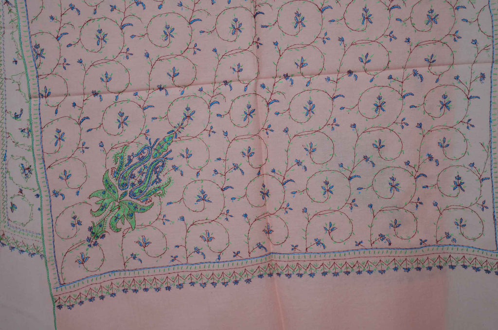 Baby Pink Merino Sozni Jali Hand Embroidery Scarf