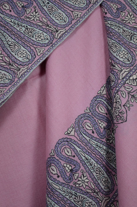 Pink Big Border Embroidery Cashmere Pashmina Shawl