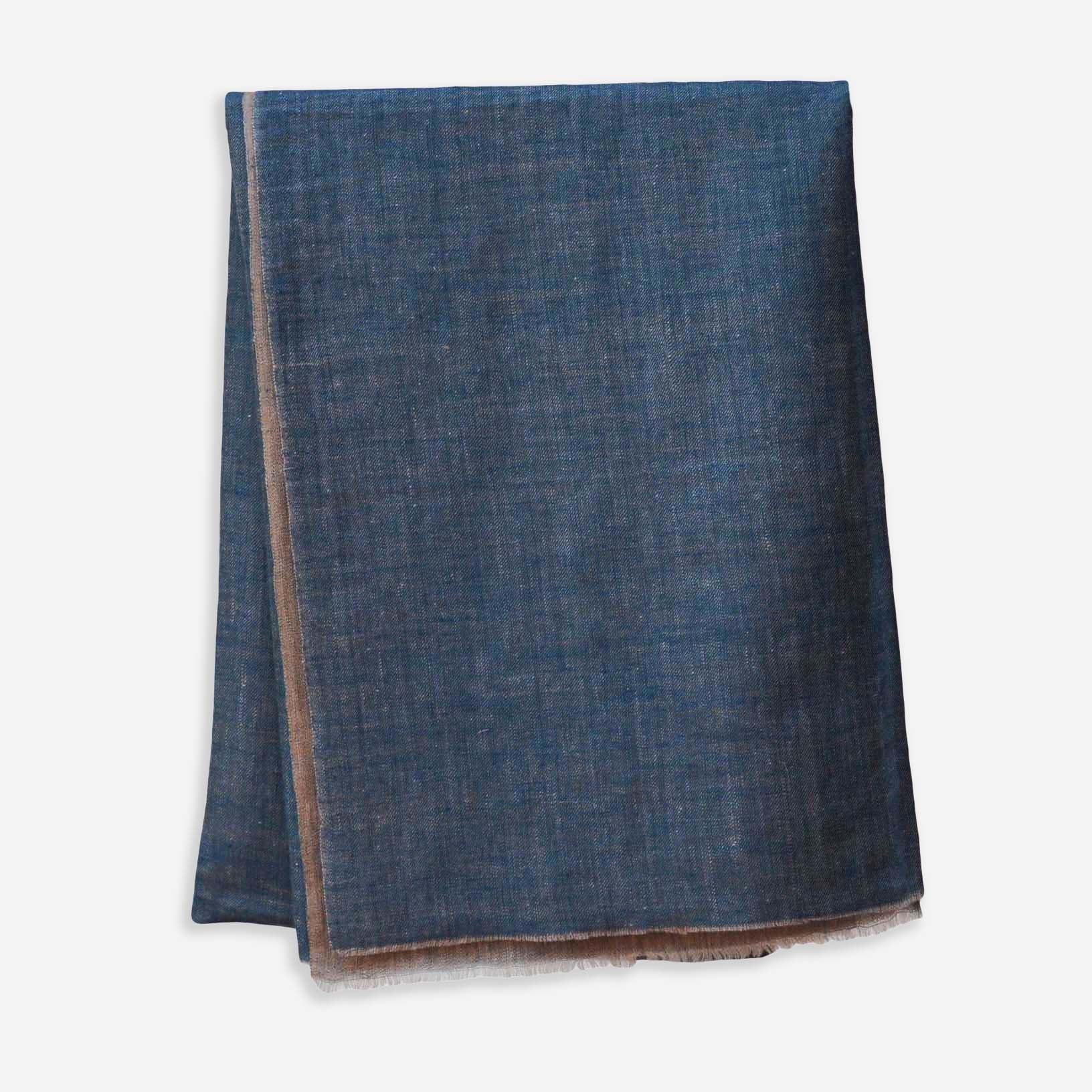 Reversible Blue and Metallic Golden Handwoven Cashmere Pashmina Shawl