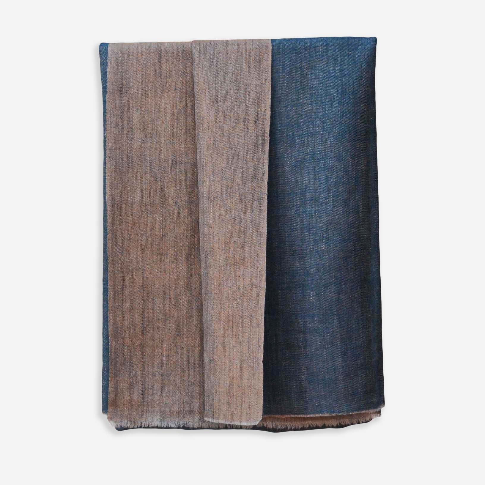 Reversible Blue and Metallic Golden Handwoven Cashmere Pashmina Shawl