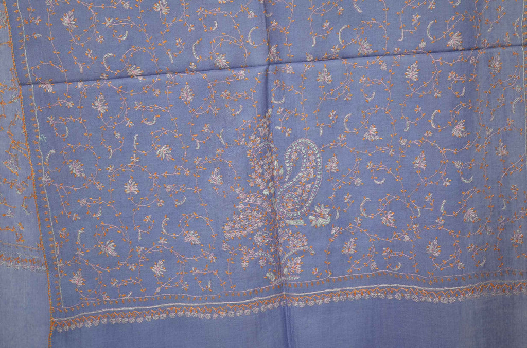 Purple Merino Sozni Jali Hand Embroidery Scarf