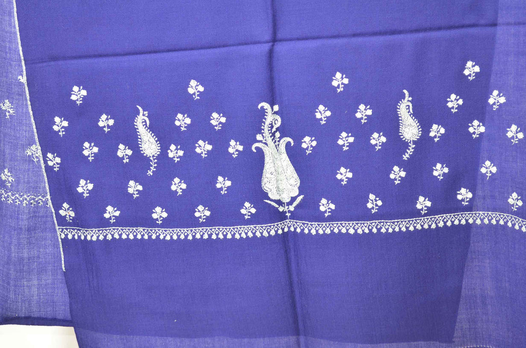 Dark Navy Merino Sozni Buti Motifs Hand Embroidery Scarf