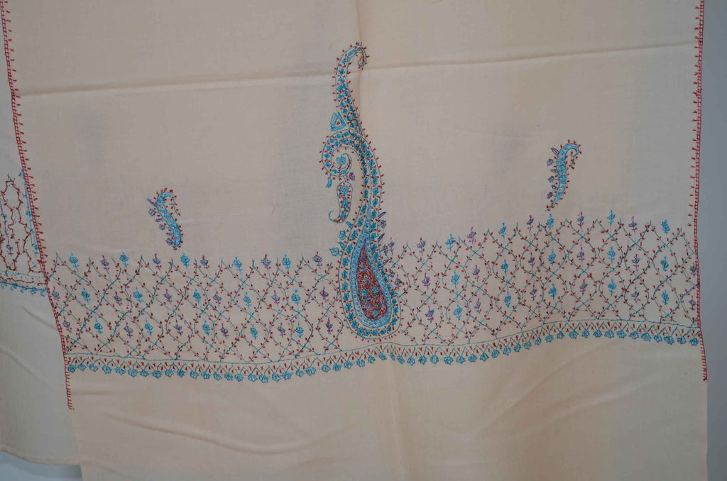 Peach Merino Sozni Jali Hand Embroidery Scarf