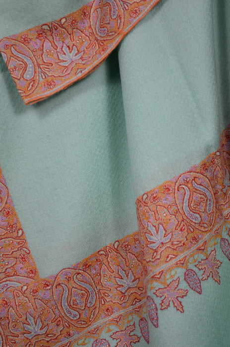 Sea Green Big Border Embroidery Cashmere Pashmina Shawl