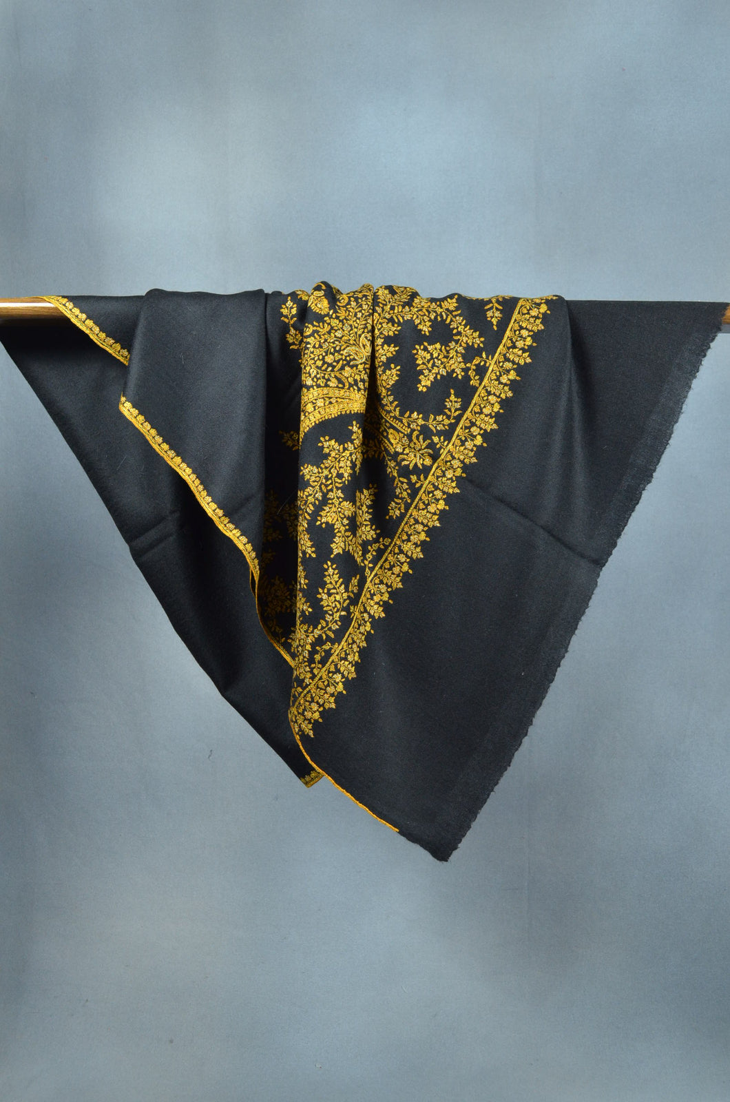 Black Base Golden Embroidery Cashmere Pashmina Scarf