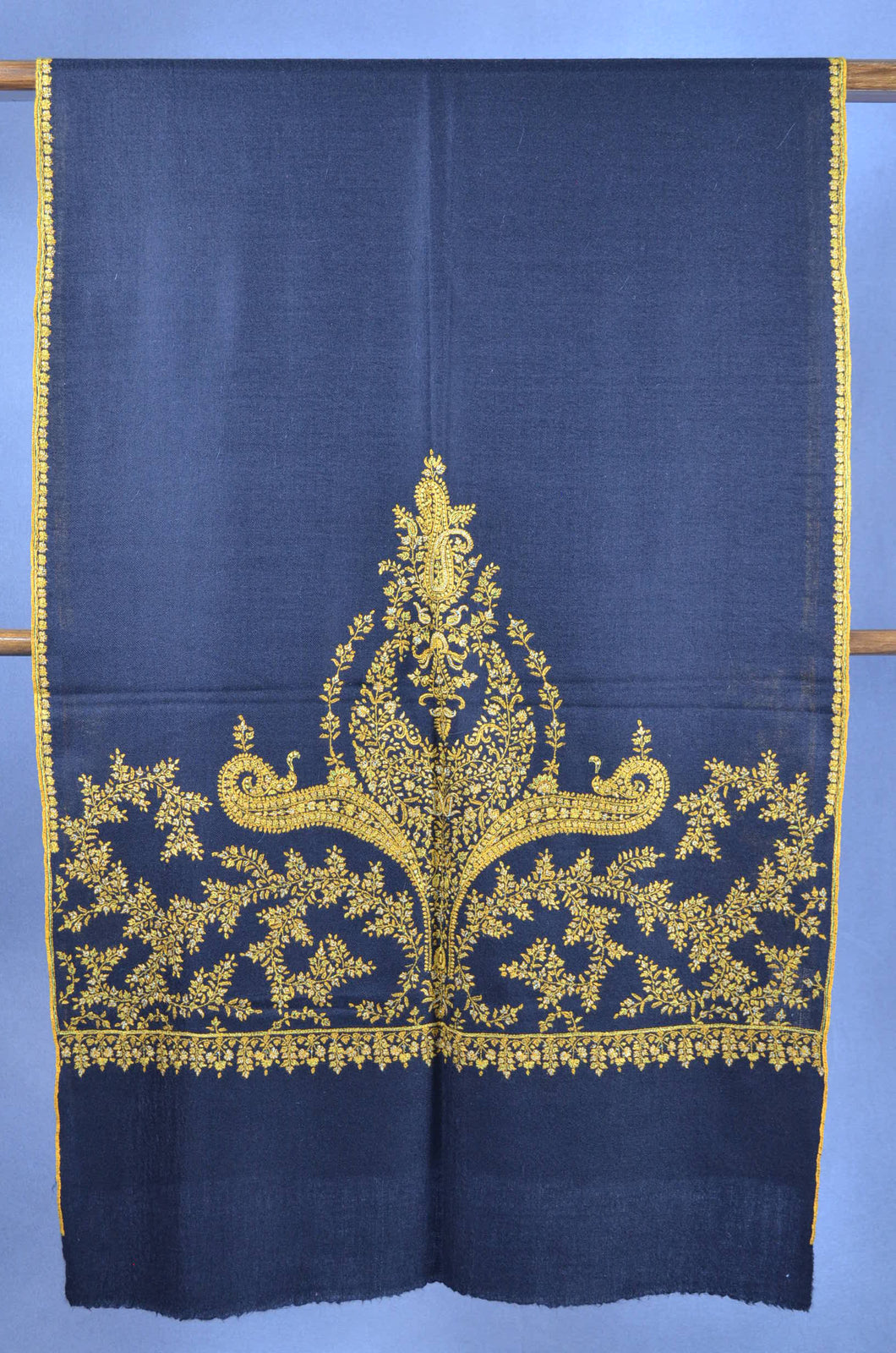 Black Base Golden Embroidery Cashmere Pashmina Scarf