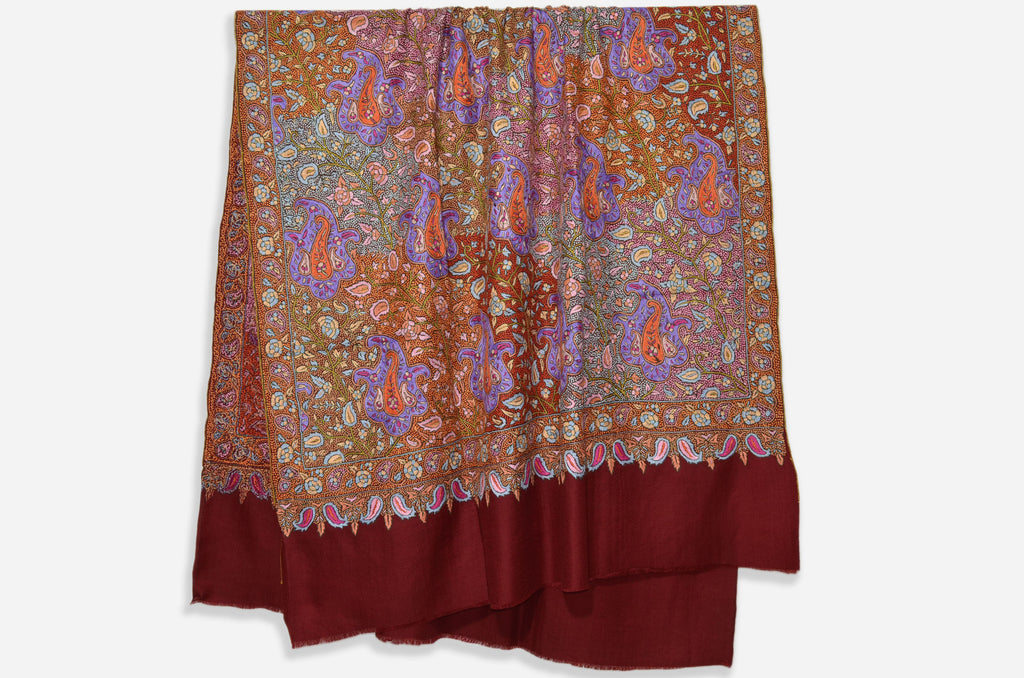 Maroon Cashmere Pashmina Jamawar