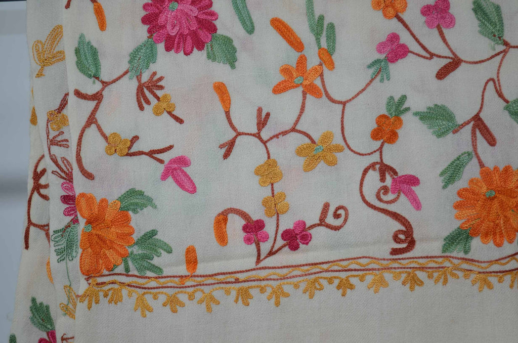 Ivory Merino Wool Aari Work Scarf