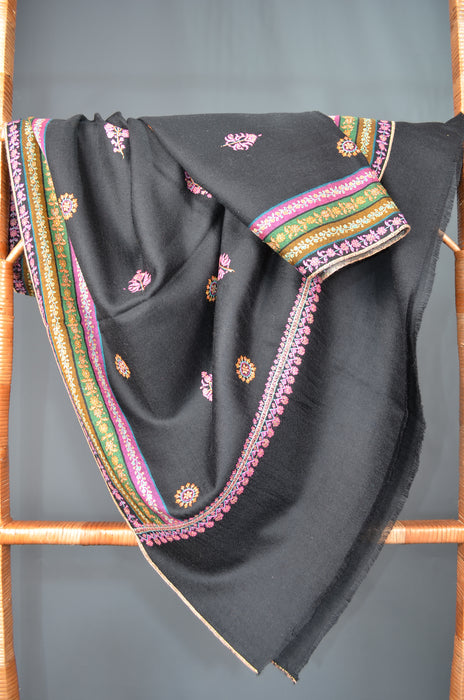 Black Big Border Cashmere Pashmina Shawl