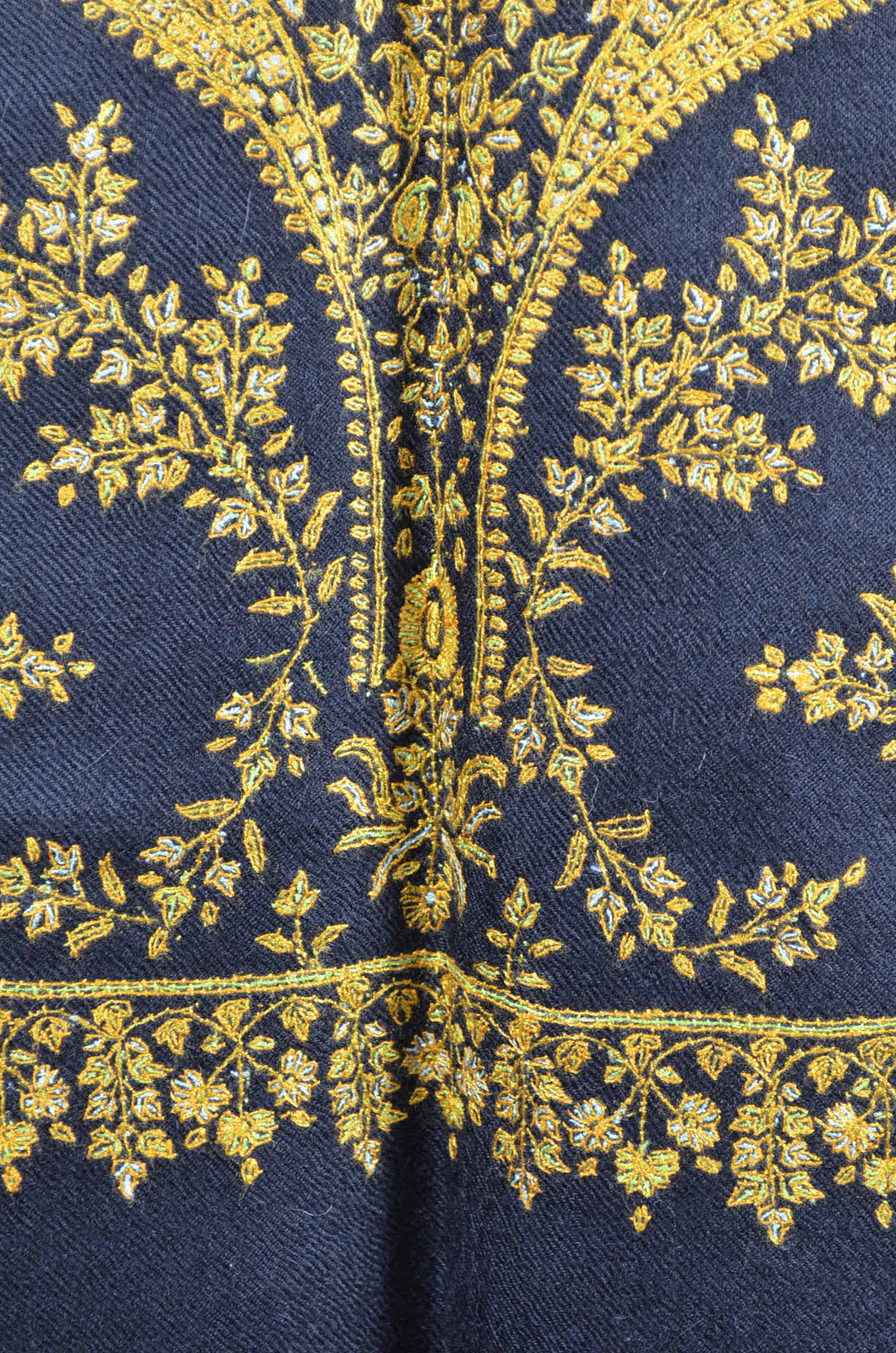 Black Base Golden Embroidery Cashmere Pashmina Scarf