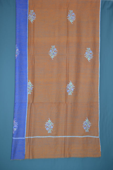 Brown Reversible Border Embroidery Cashmere Pashmina Shawl