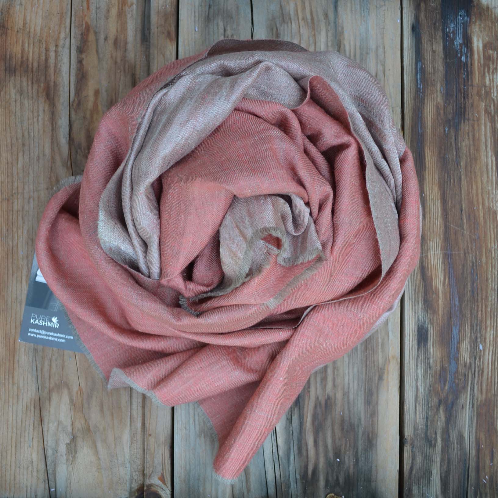 Reversible orange and zari silver cashmere pashmina travel wrap