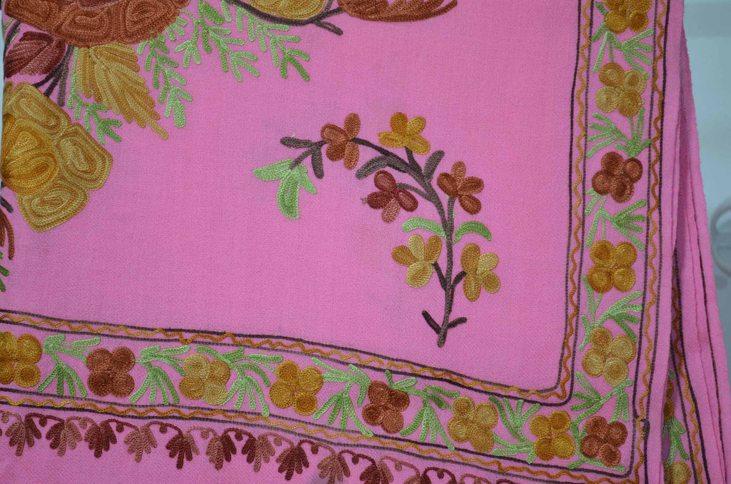 Pink Merino Wool Aari Work Scarf