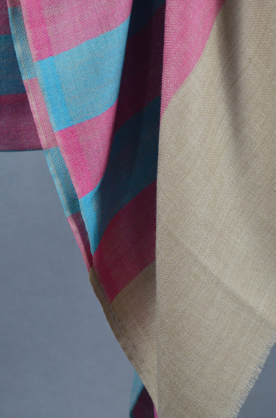 Blue & Pink Striped Merino & Silk Scarf