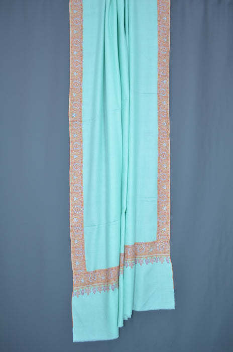 Sea Green Big Border Embroidery Cashmere Pashmina Shawl