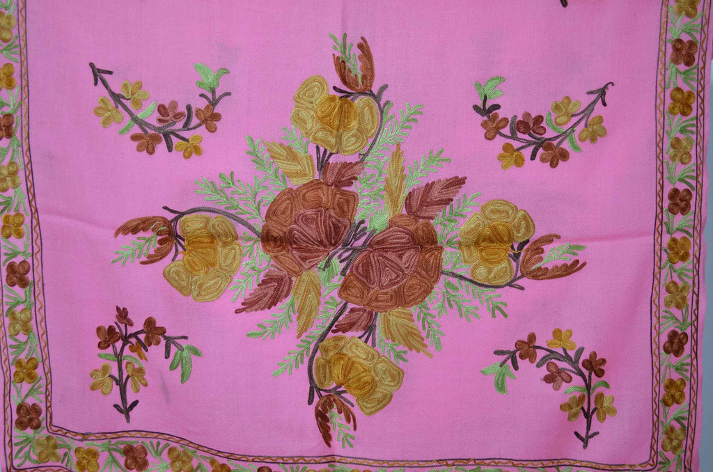 Pink Merino Wool Aari Work Scarf