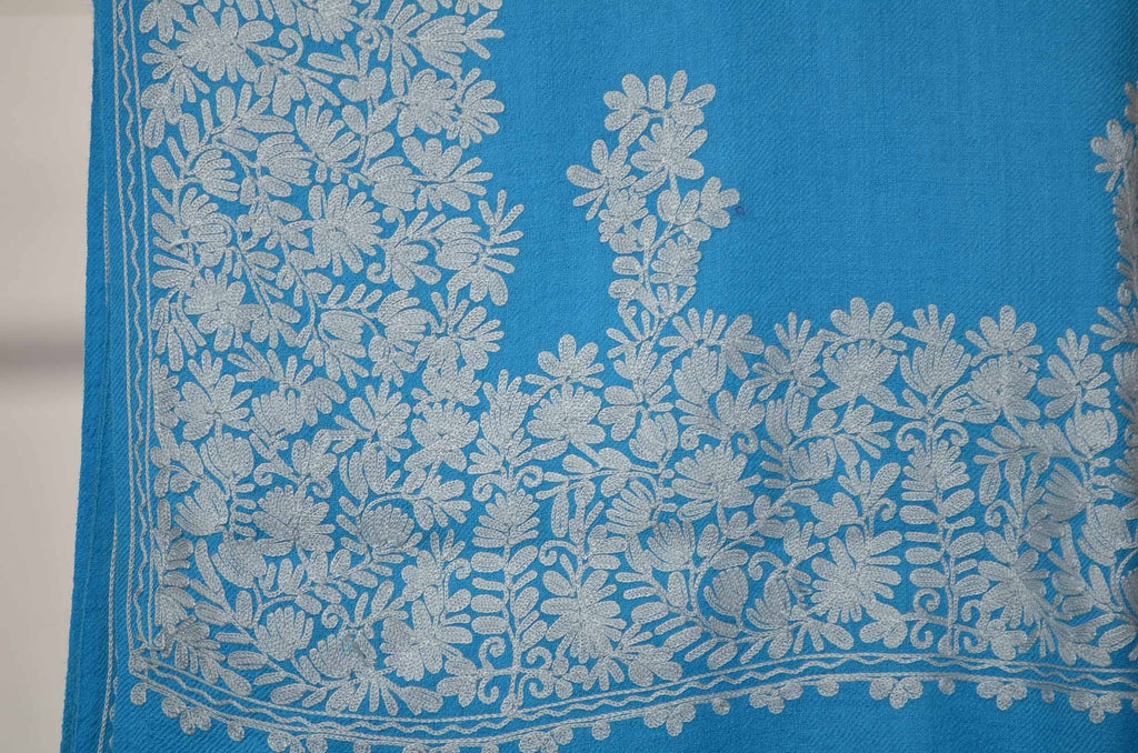 Blue Merino Wool Aari Work Scarf