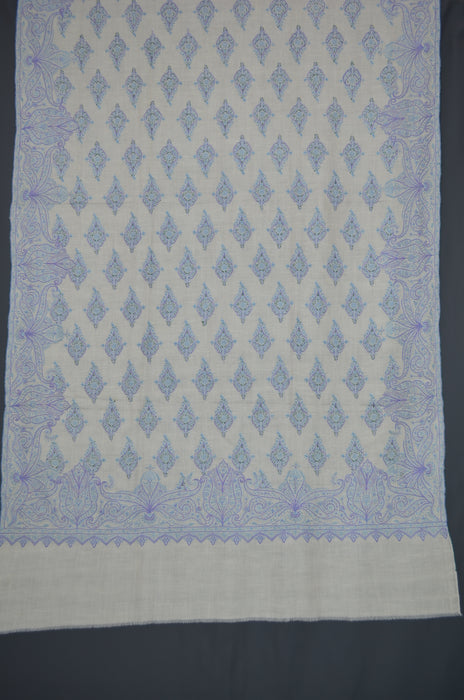 Ivory Big Border Embroidery Cashmere Pashmina Shawl with Beautiful Motifs