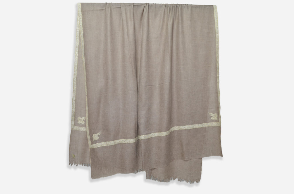Un-Dyed Natural Cashmere Pashmina Shawl with Beautifully Crafted Border
