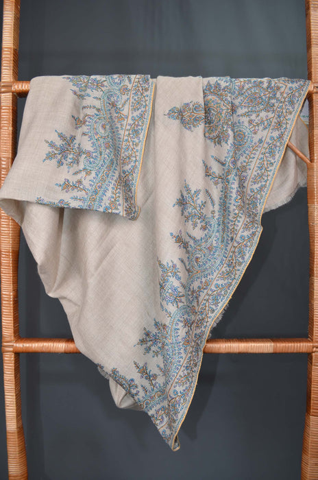 Natural Big Border Embroidery Cashmere Pashmina Shawl