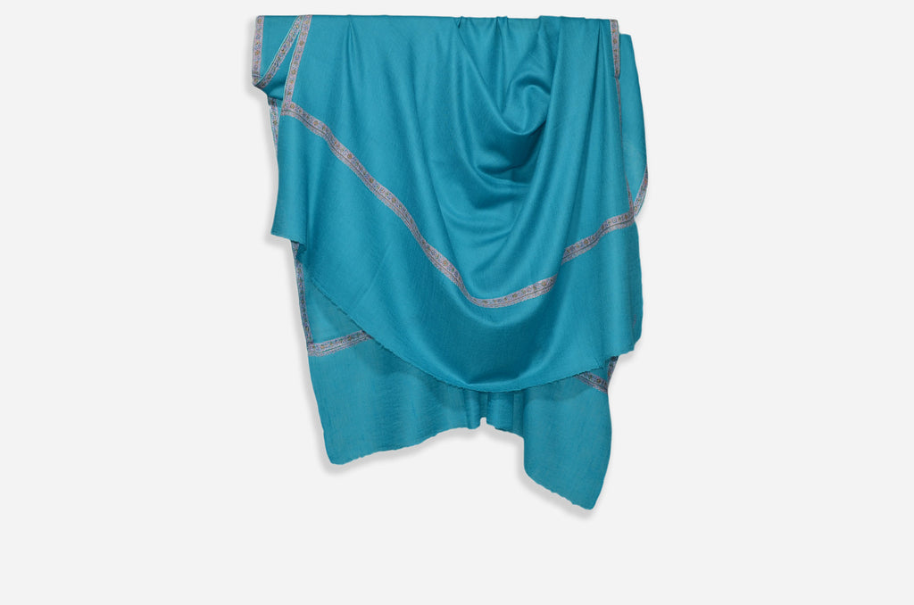 Turquoise Cashmere Pashmina Shawl with Beautifully  Crafted Border