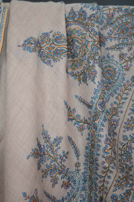 Natural Big Border Embroidery Cashmere Pashmina Shawl