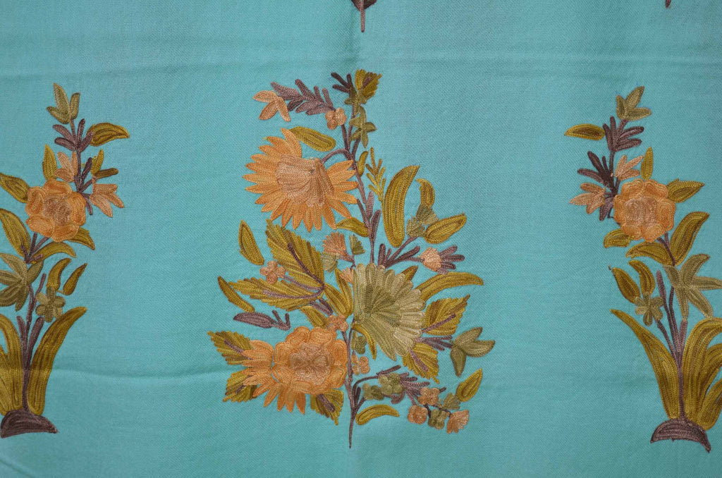 Mint Green Merino Wool Aari Work Scarf