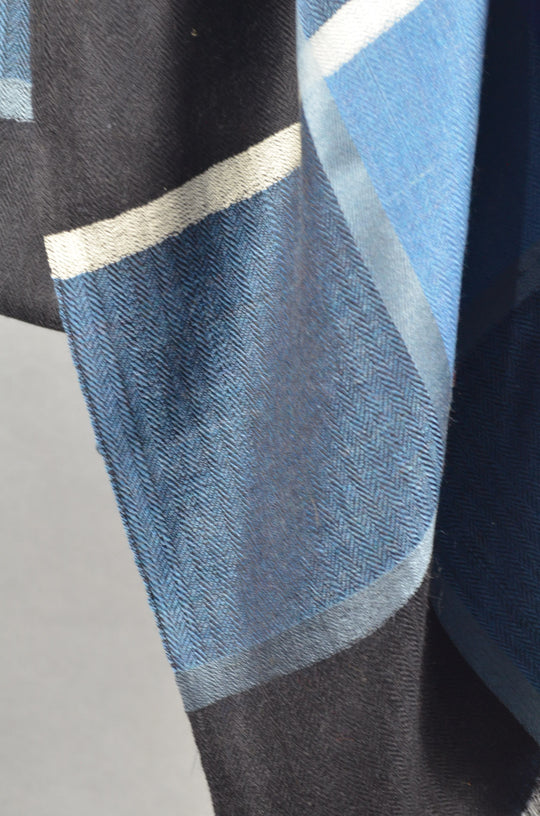 Blue Base Big Check Merino & Silk Scarf