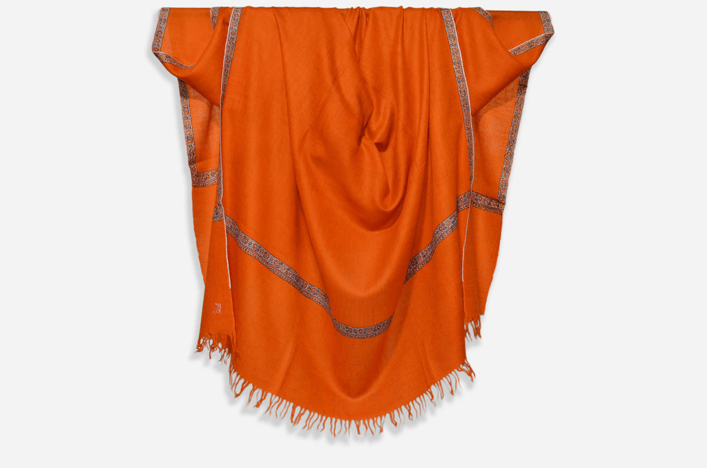 Orange Cashmere Pashmina Shawl with Beautifully  Crafted Border