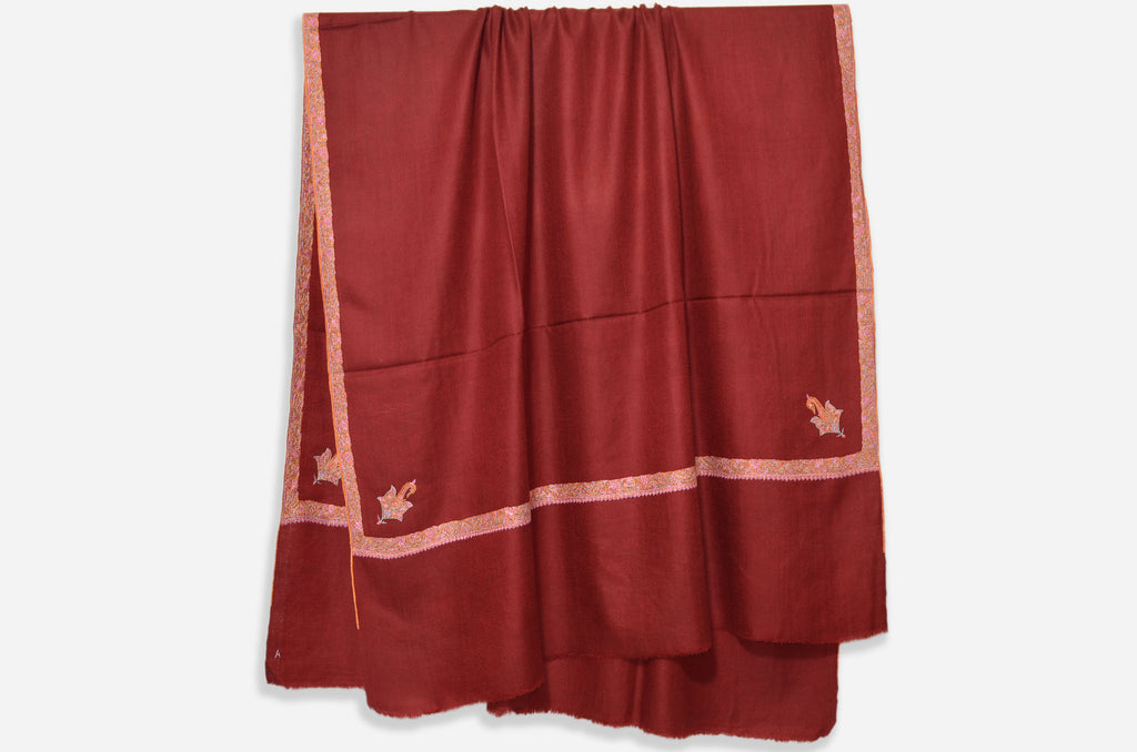 Maroon Pashmina Shawl with Beautifully Crafted Border