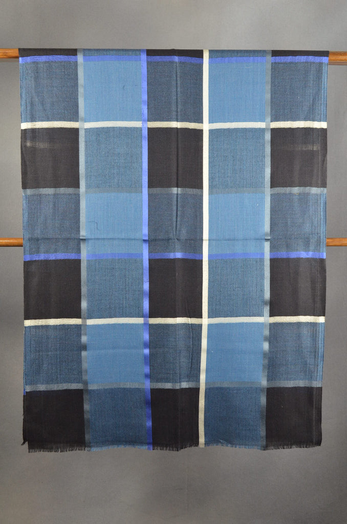 Blue Base Big Check Merino & Silk Scarf