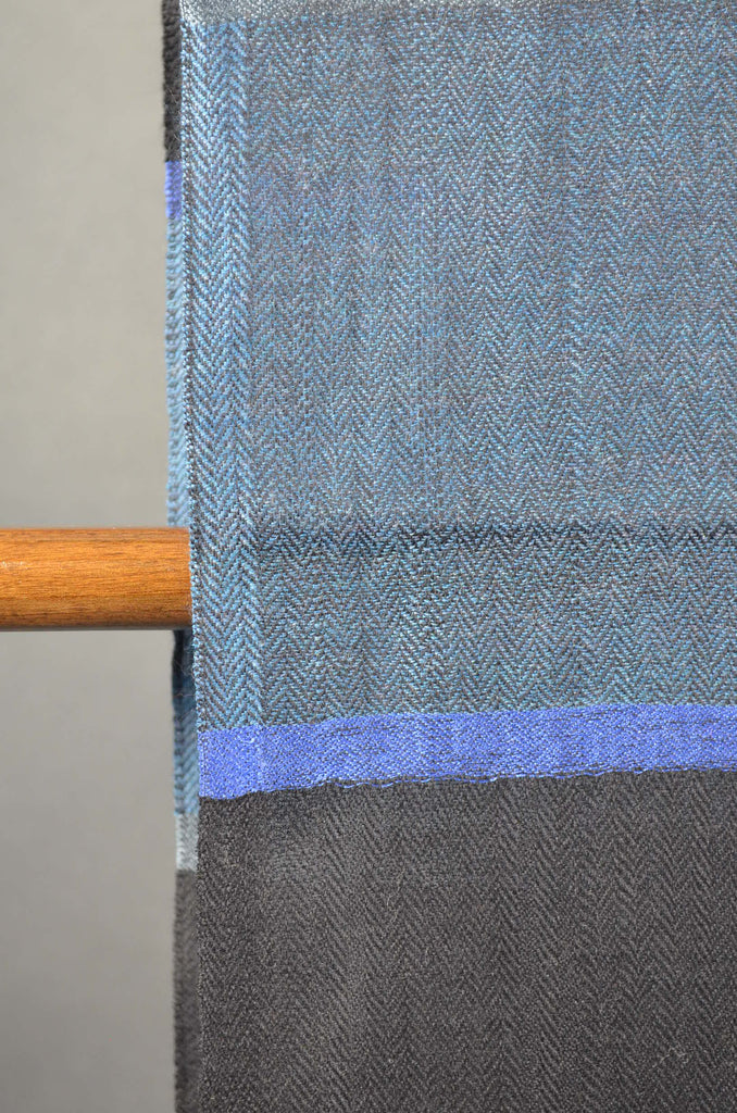 Blue Base Big Check Merino & Silk Scarf