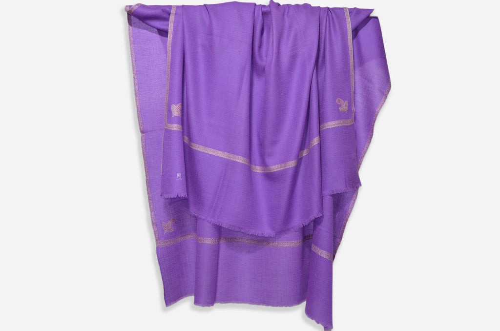 Purple Cashmere Pashmina Shawl with Beautifully Crafted Border