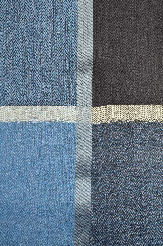 Blue Base Big Check Merino & Silk Scarf