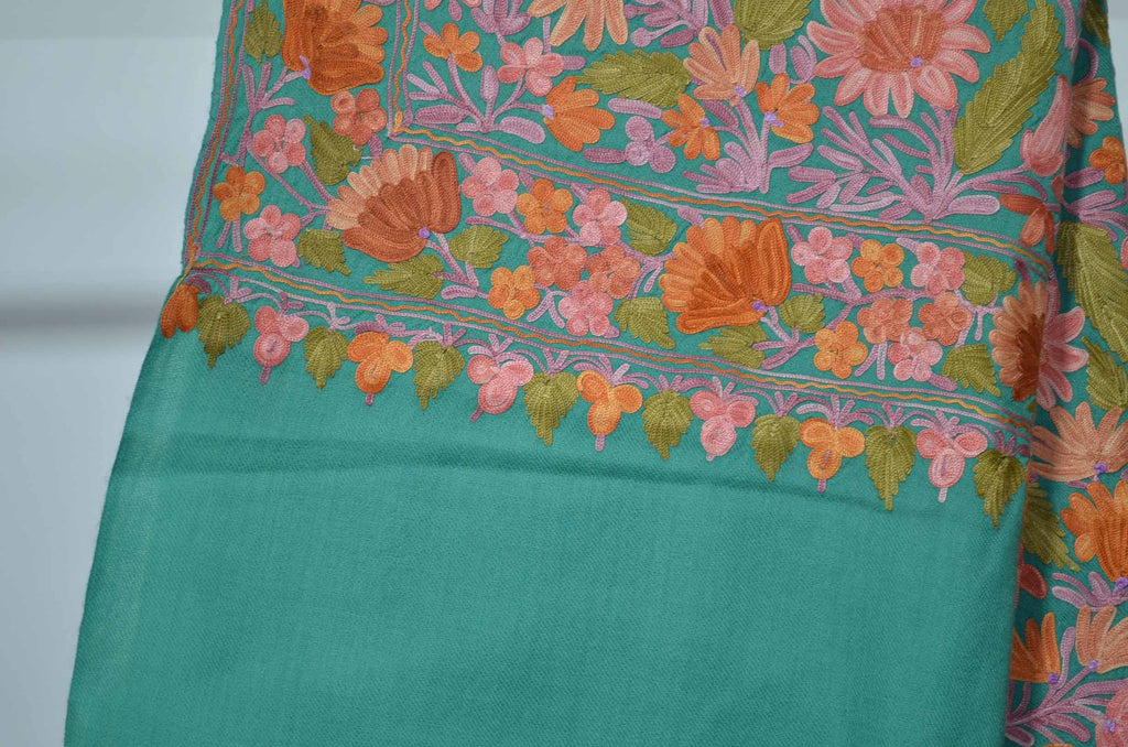 Jade Merino Wool Aari Work Scarf