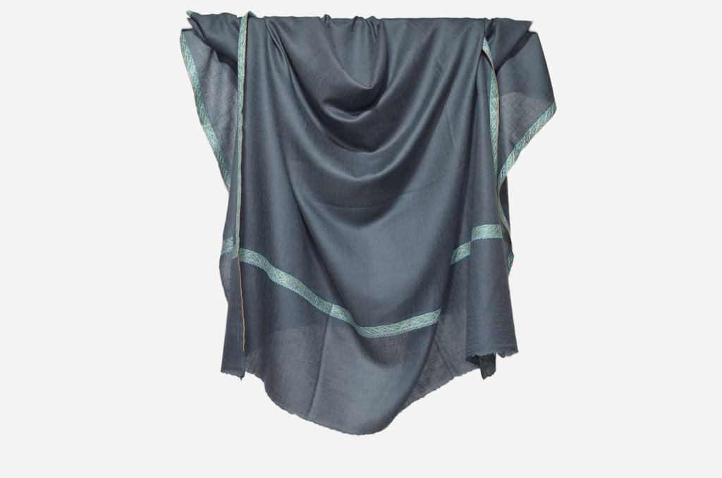 Charcoal Grey Cashmere Pashmina Shawl with Beautifully  Crafted Border
