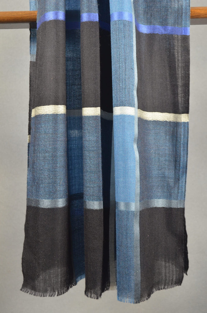 Blue Base Big Check Merino & Silk Scarf