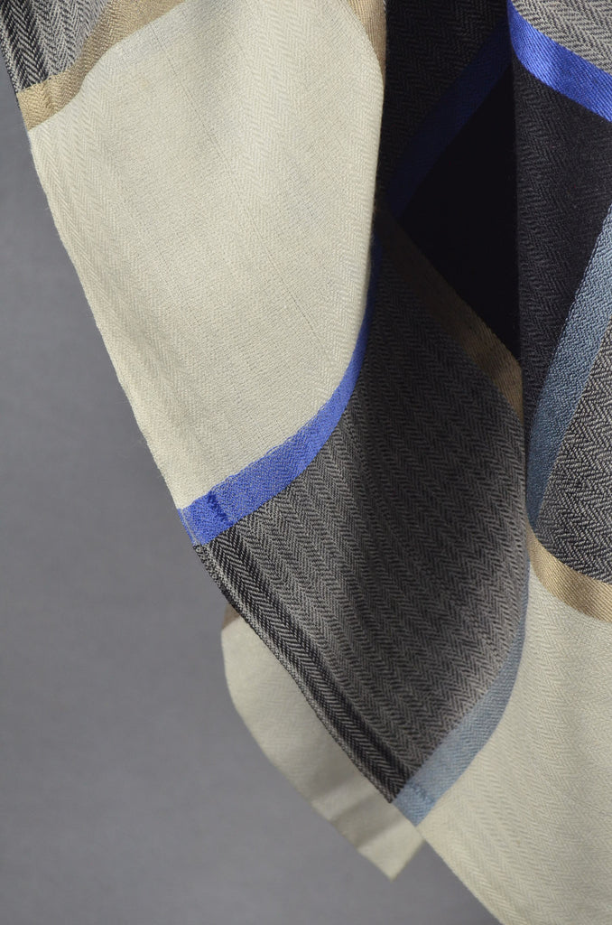 White Base Big Check Merino & Silk Scarf