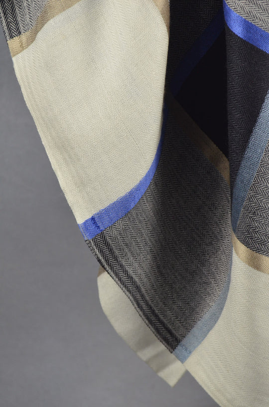 White Base Big Check Merino & Silk Scarf