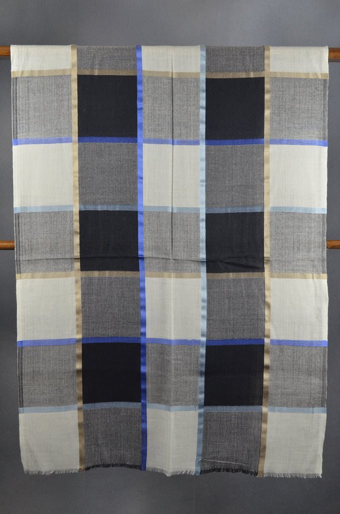 White Base Big Check Merino & Silk Scarf
