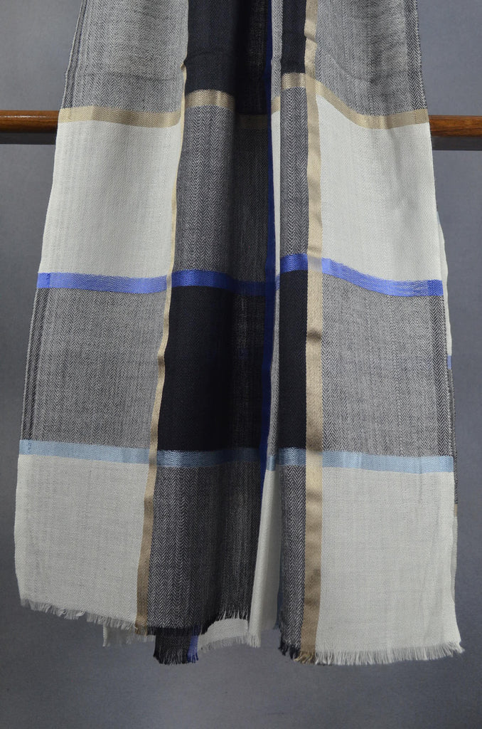 White Base Big Check Merino & Silk Scarf