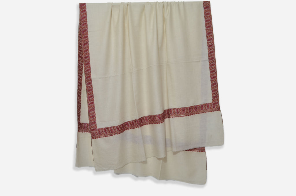 Ivory Pashmina Shawl with Beautifully Crafted Border
